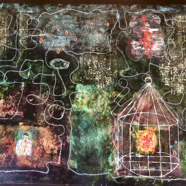 House of Cards<br />72x48inches<br />Acrylic and oil pastel on canvas