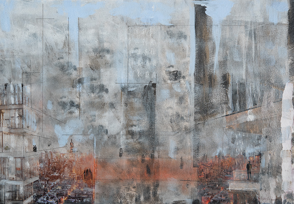 Glass Houses I                      33x25inches<br />Oil paint on paper- SOLD
