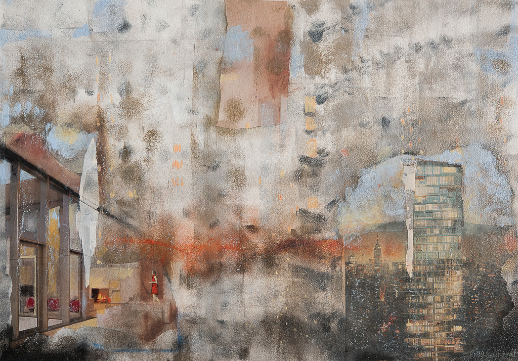 Glass Houses III    33x25inches<br />Oil paint on paper- SOLD