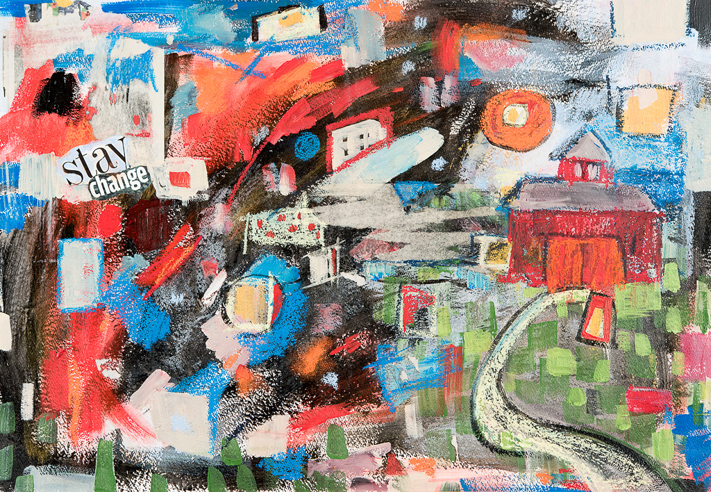 Stay/Change   35x28inches<br />Acrylic and pastel on paper